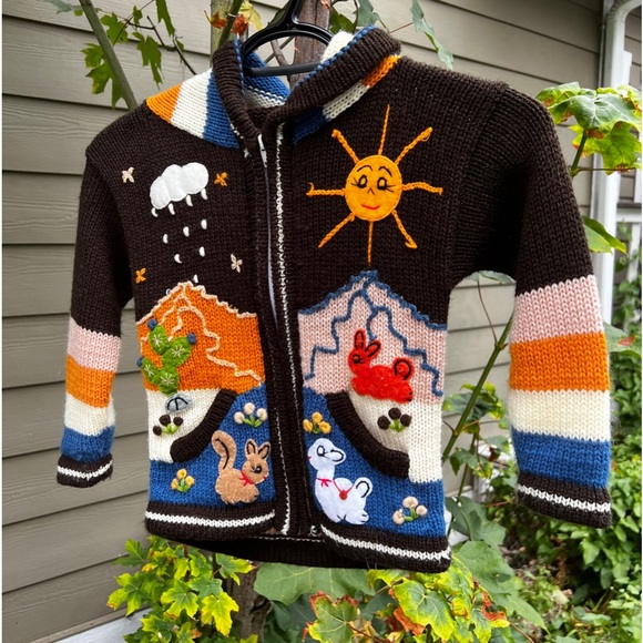 Handmade Little Kids’ Embroidery Appliqué Colorful Zip Hooded Cardigan 3T - Picture 2 of 9